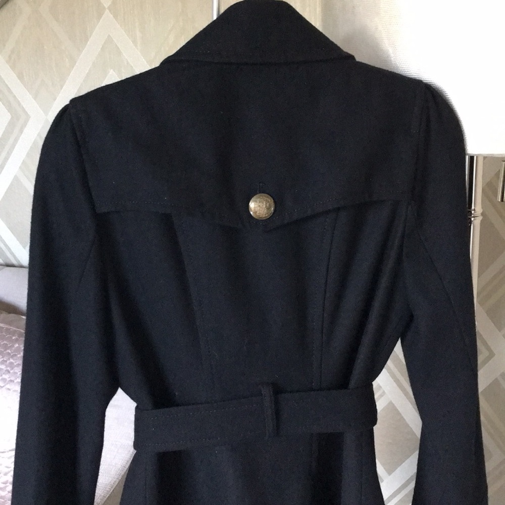 Express Black Double-Breasted Pea Coat with Gold Buttons - Picture 7 of 8
